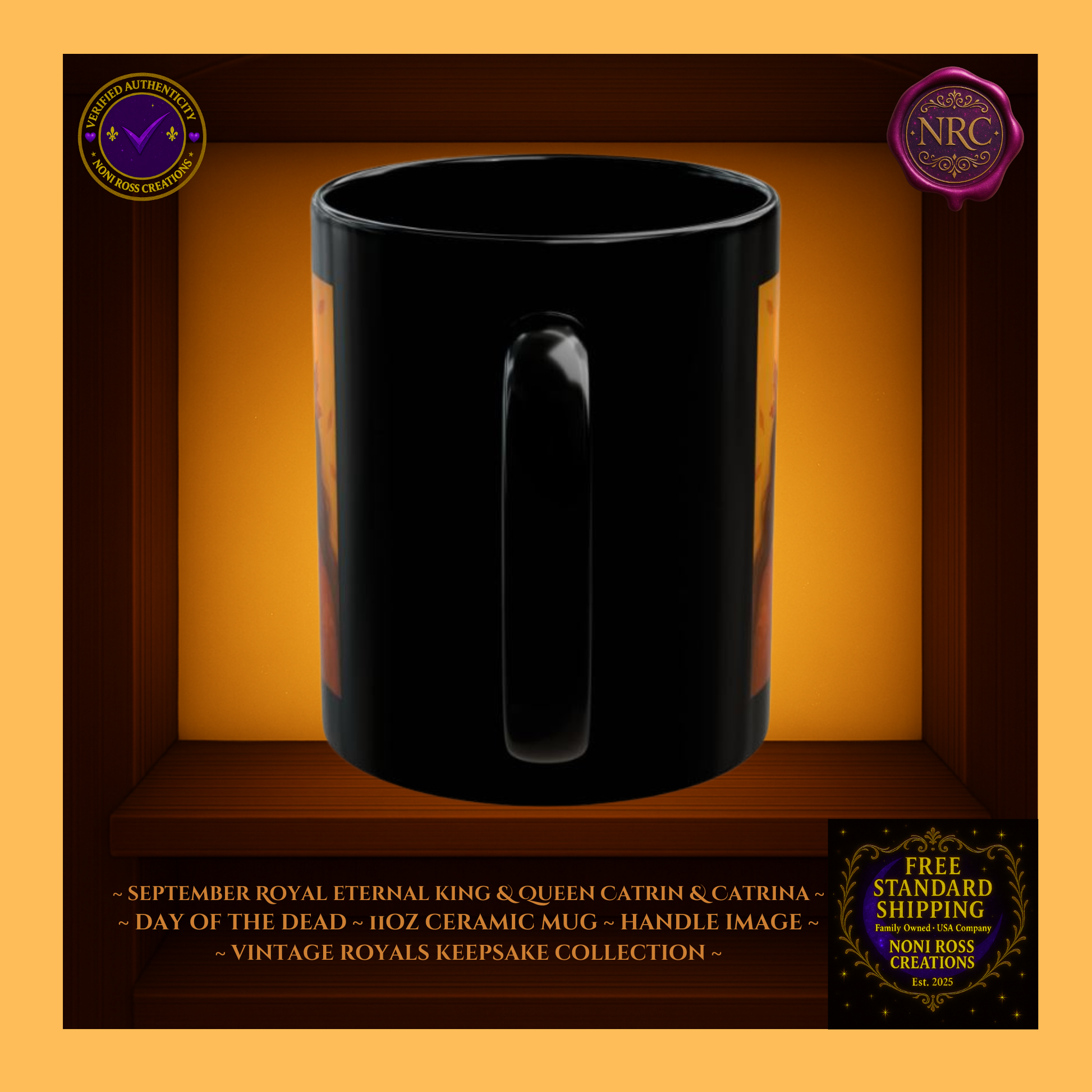 Handle detail — porcelain white interior with emerald-gold edge design, 11 oz ceramic mugs