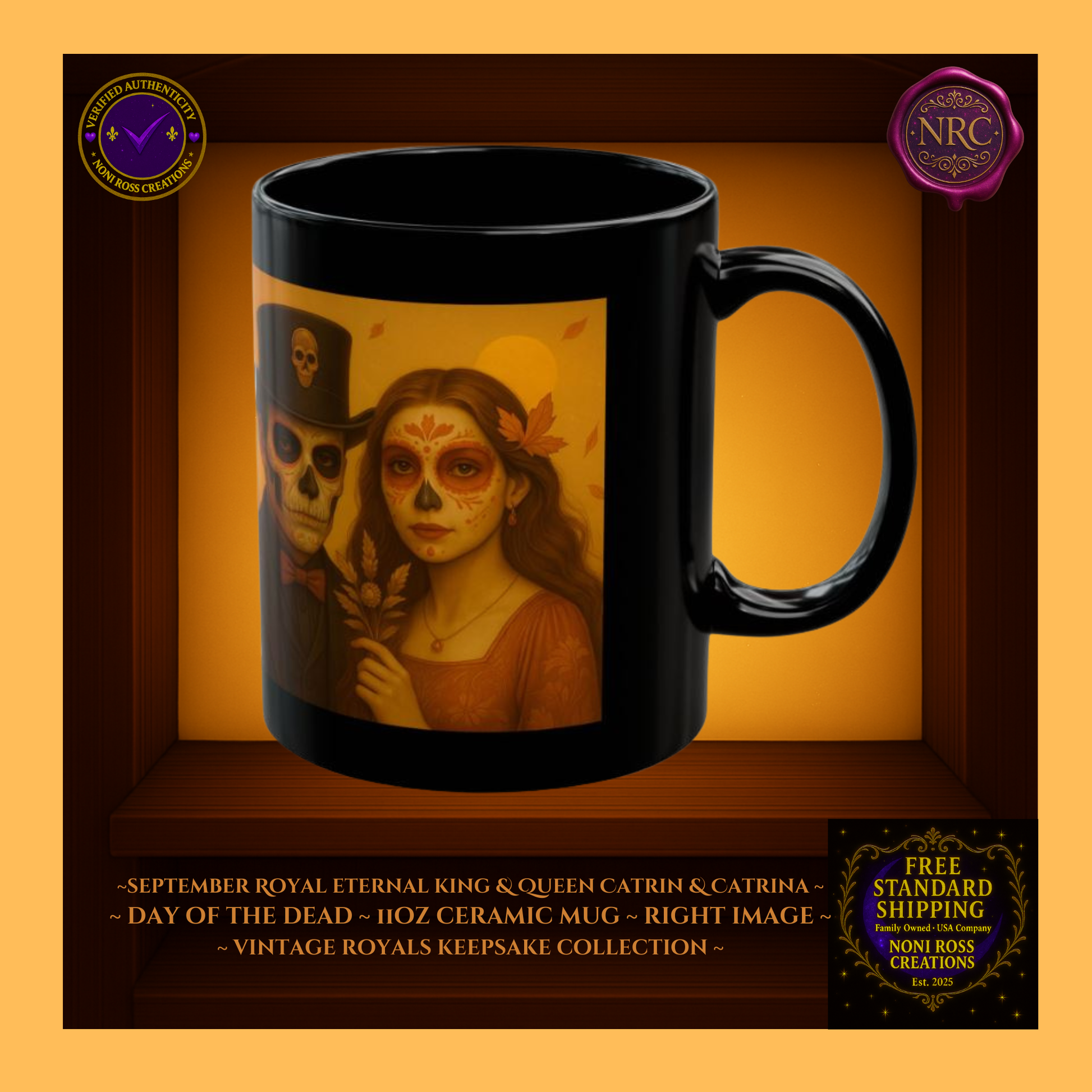 Right side — September King & Queen Catrin & Catrina Mugs with amber glow and autumn hues