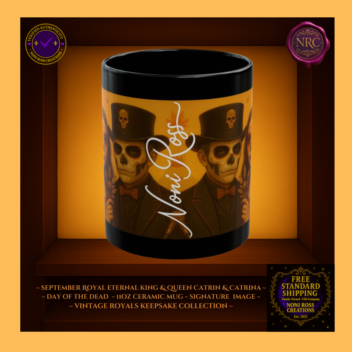 Signature spine — 💜 Noni Ross Creations logo with Vintage Royals filigree on copper background, collector’s couple set