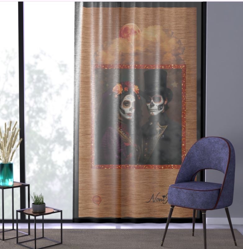Day of the Dead Royal Couple Curtain Copper Twilight 50x84 | Noni Ross Creations