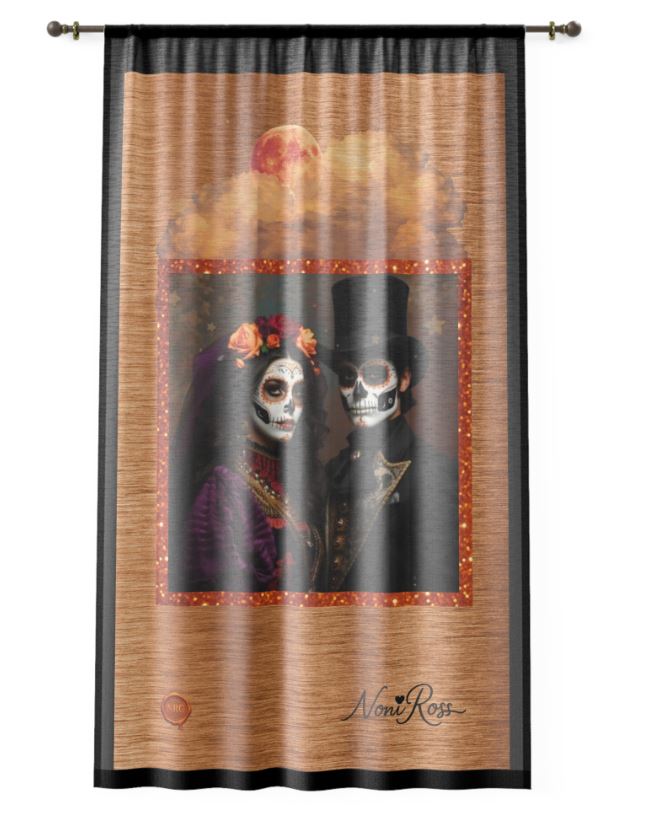 Day of the Dead Royal Couple Curtain Copper Twilight 50x84 | Noni Ross Creations