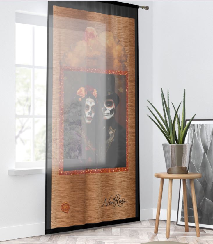Day of the Dead Royal Couple Curtain Copper Twilight 50x84 | Noni Ross Creations