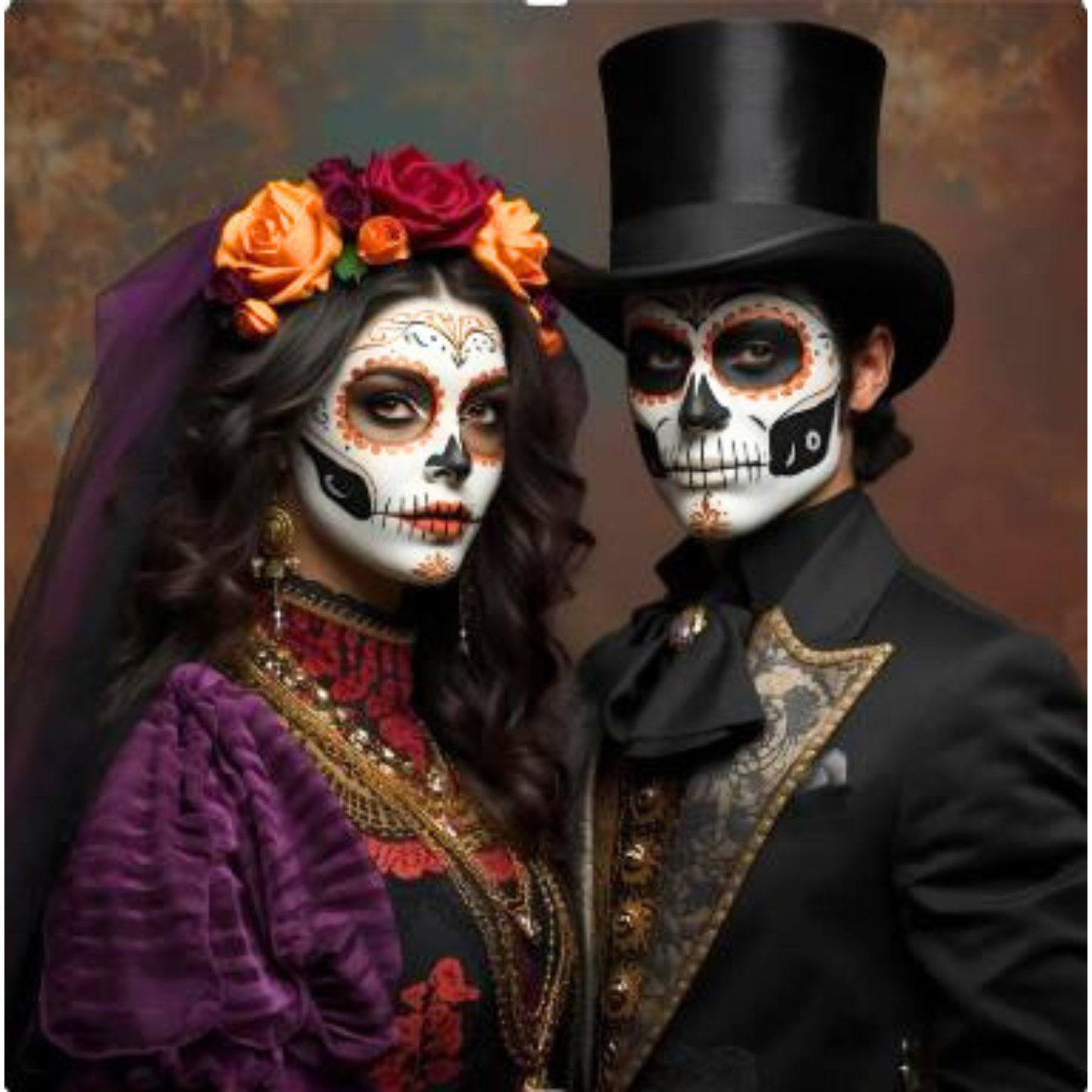 Day of the Dead Royal Couple Curtain Copper Twilight 50x84 | Noni Ross Creations