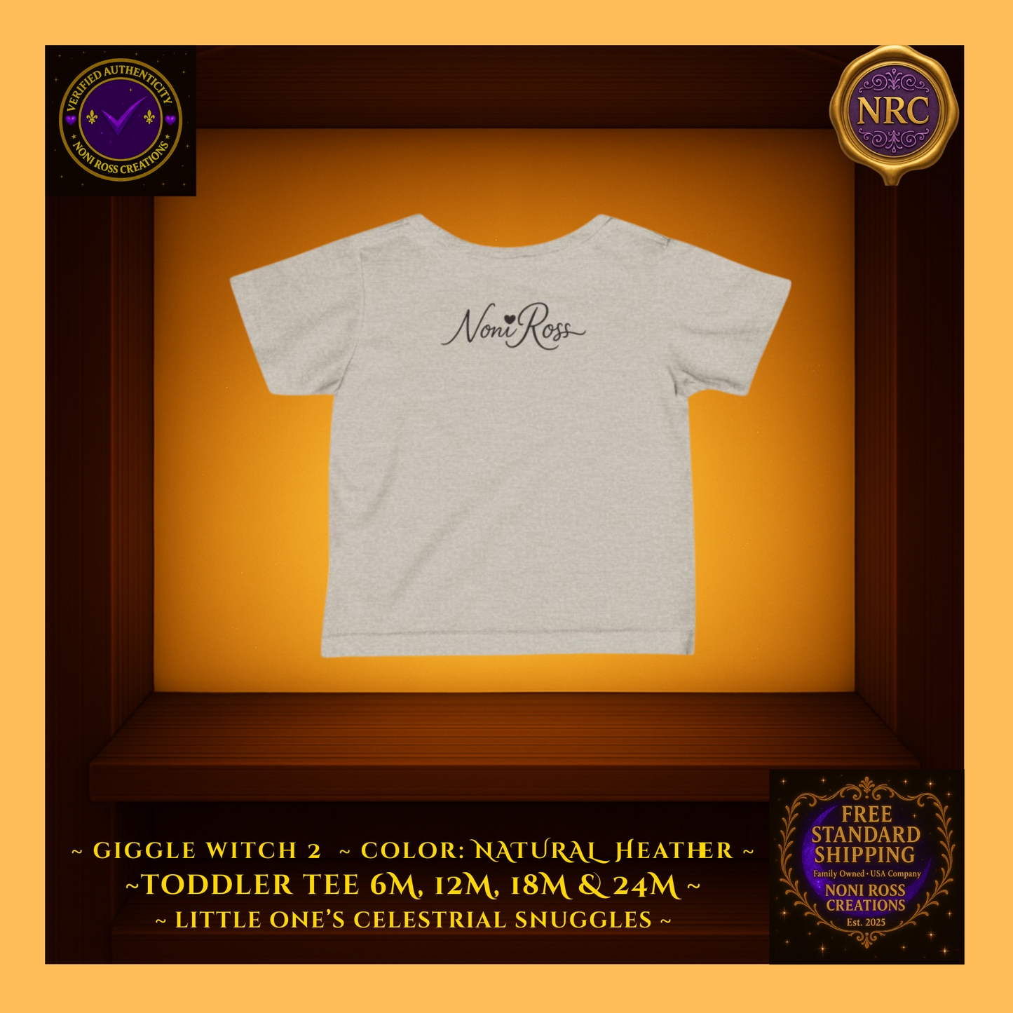 Giggle Witch 3 toddler tee in natural off-white with adorable witch and autumn pumpkins; eco-leaning look from the Celestial Snuggles Collection.