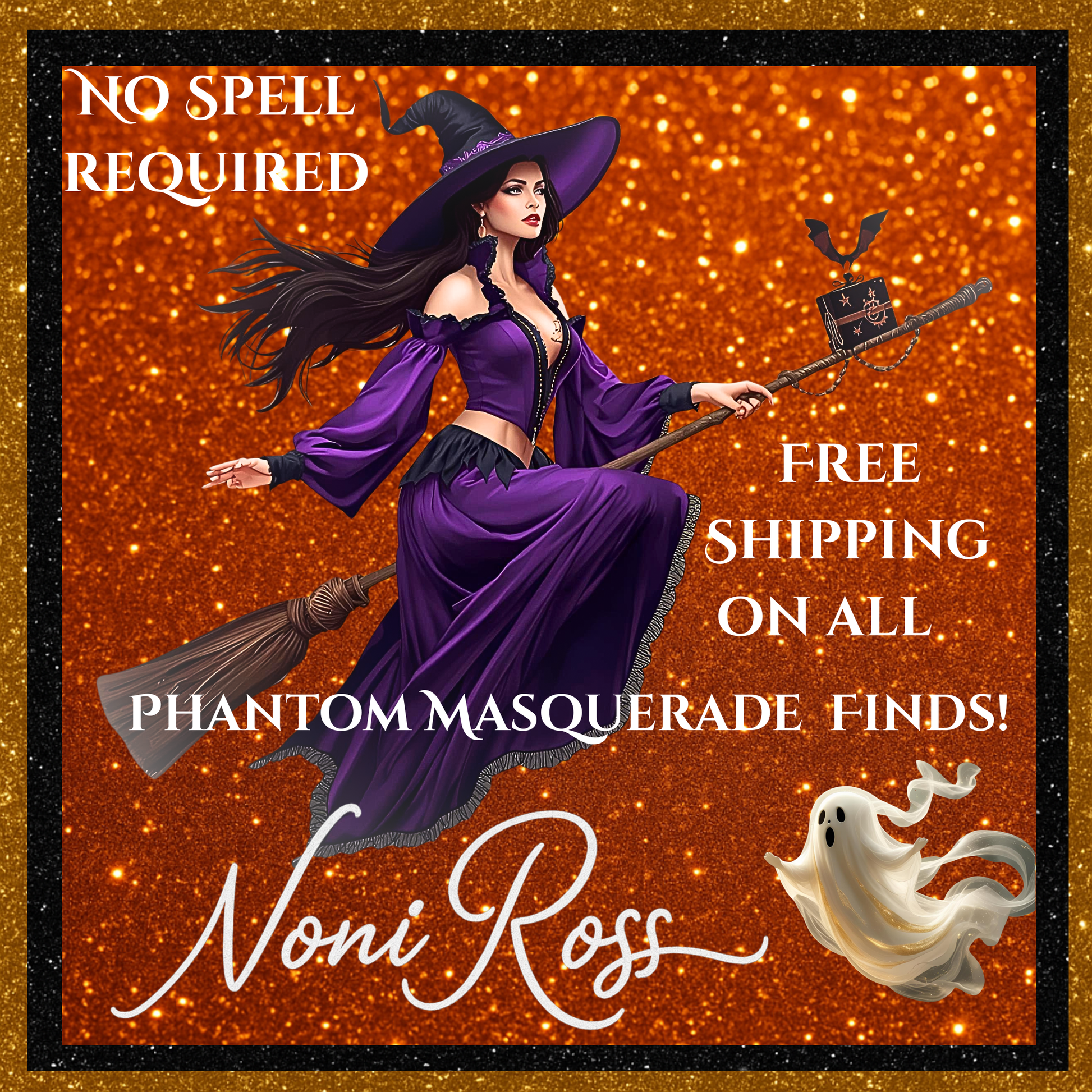 Free Standard Shipping Halloween badge for Noni Ross Creations—orange and black promo stamp