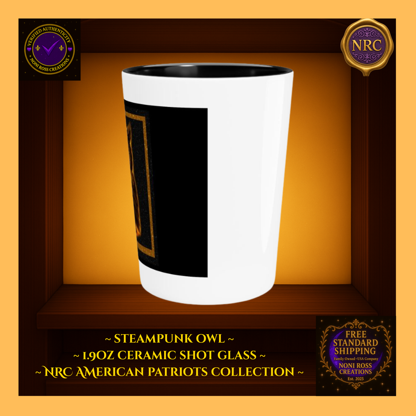 Steampunk Alchemus Owl Ceramic Shot Glass by Noni Ross Creations