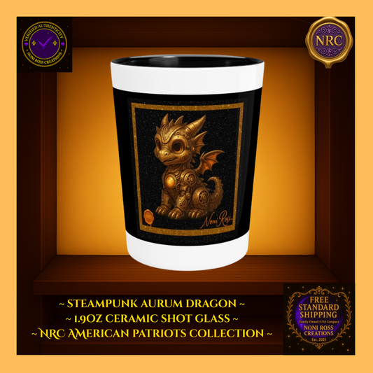 Steampunk Aurum Draconis Gold Dragon Ceramic Shot Glass by Noni Ross Creations