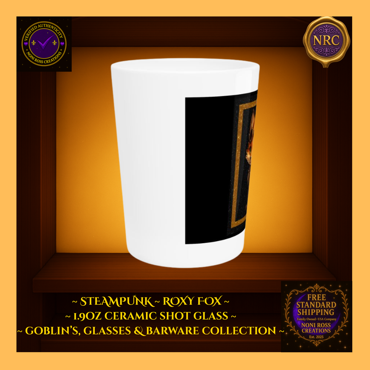 Steampunk Fox Punk Ceramic Shot Glass by Noni Ross Creations