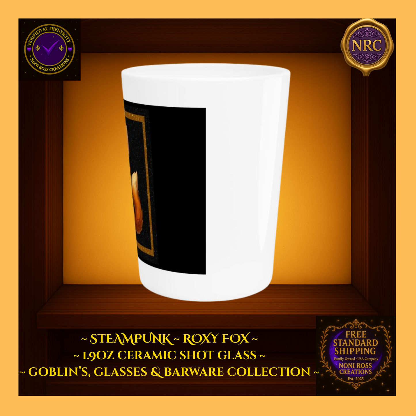 Steampunk Fox Punk Ceramic Shot Glass by Noni Ross Creations