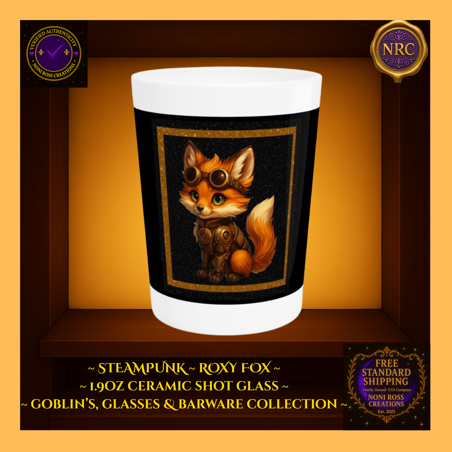 Steampunk Fox Punk Ceramic Shot Glass by Noni Ross Creations