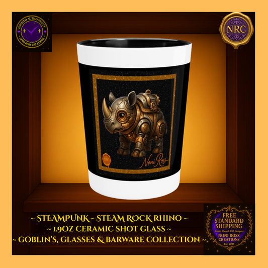 Steampunk Steam Rock Rhino Ceramic Shot Glass by Noni Ross Creations