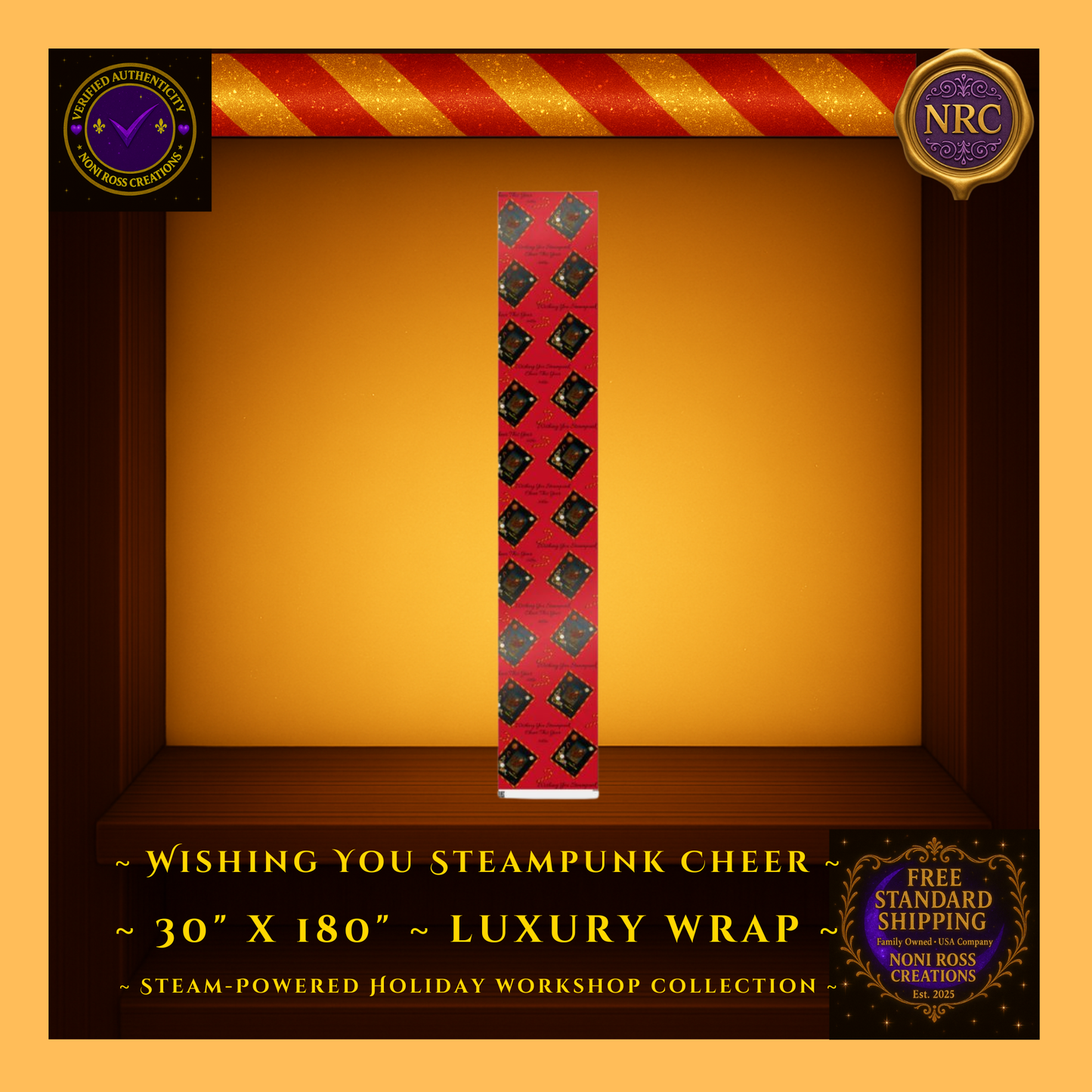 Noni Ross Creations 30x180 Steampunk Wrapping Paper – Christmas Gift Packaging Sheet