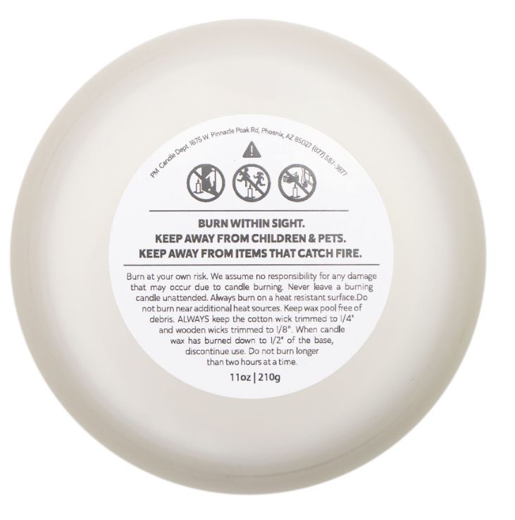 Candle bottom label view 11oz frosted glass coconut soy wax candle product base