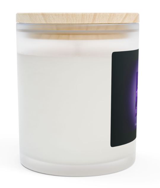 Day of the Dead candle left side view frosted glass wooden wick candle design