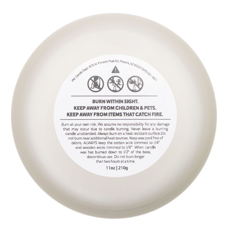 Candle bottom label view 11oz frosted glass coconut soy wax candle product base