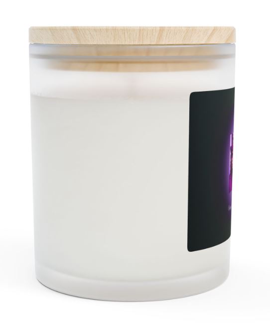 Day of the Dead candle left side view frosted glass wooden wick candle design