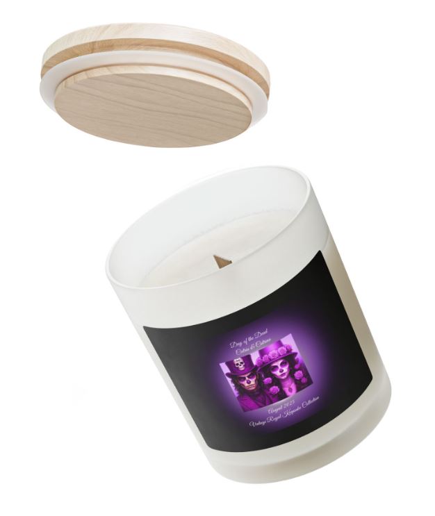 Frosted glass candle wooden wick cozy setting mockup relaxation candle scene
