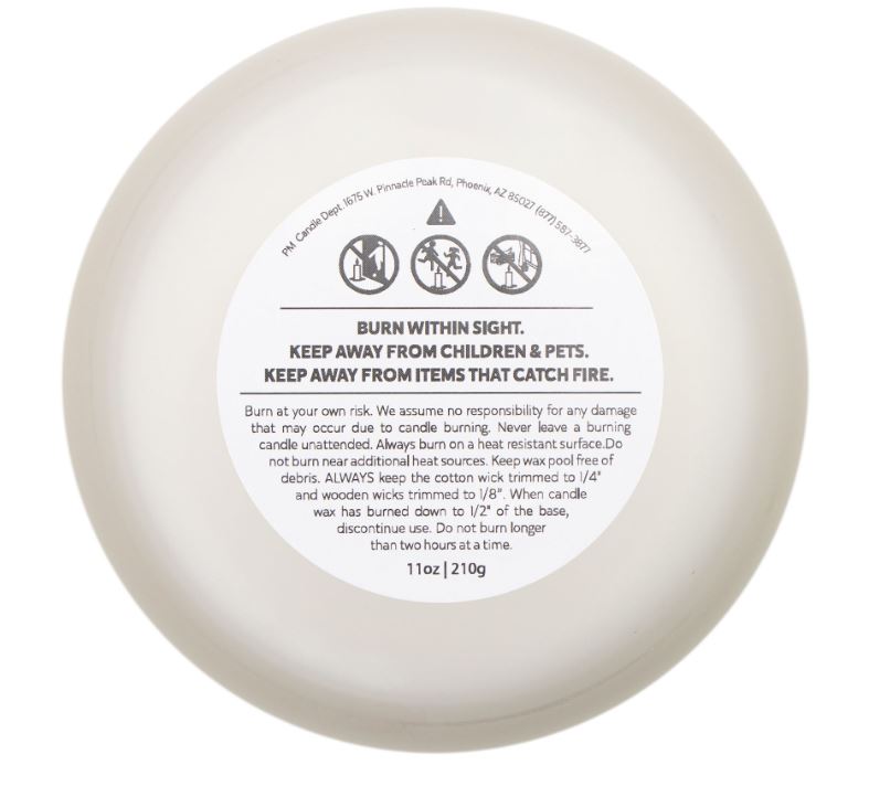 Candle bottom label view 11oz frosted glass coconut soy wax candle product base