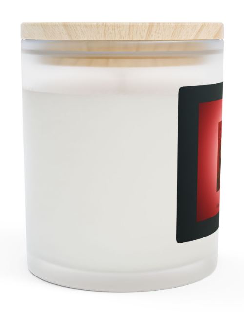 Day of the Dead candle left side view frosted glass wooden wick candle design