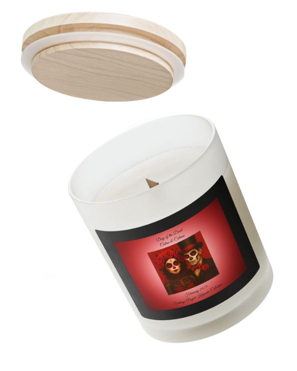 Frosted glass candle wooden wick cozy setting mockup relaxation candle scene