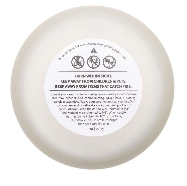 Candle bottom label view 11oz frosted glass coconut soy wax candle product base