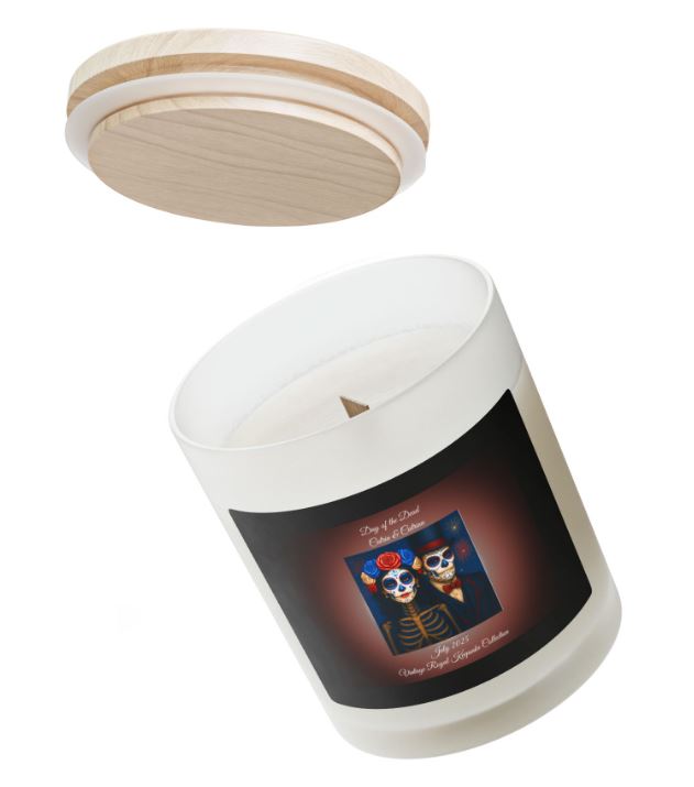 Frosted glass candle wooden wick cozy setting mockup relaxation candle scene