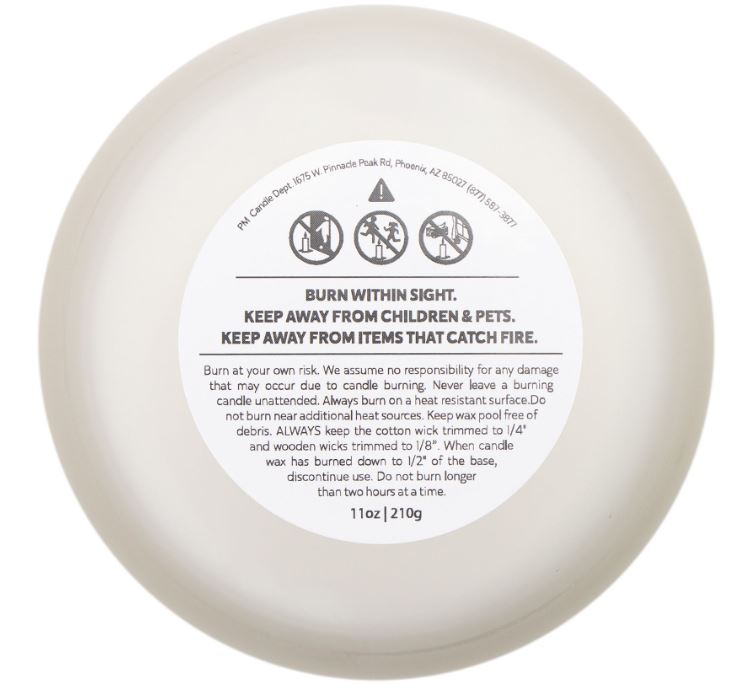Candle bottom label view 11oz frosted glass coconut soy wax candle product base