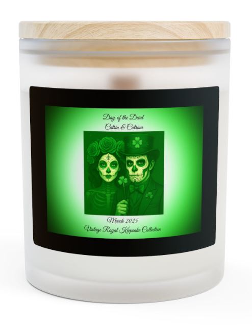 Day of the Dead March candle Catrin and Catrina blue design wooden wick candle Noni Ross Creations