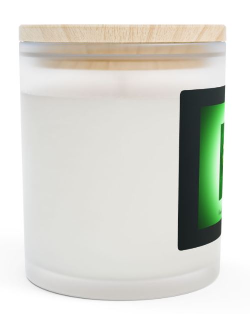 Day of the Dead candle left side view frosted glass wooden wick candle design