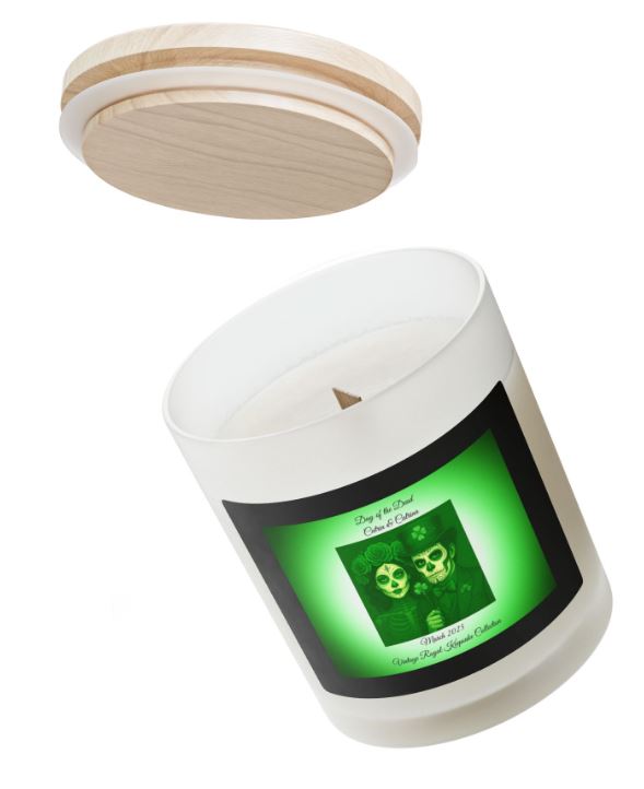 Frosted glass candle wooden wick cozy setting mockup relaxation candle scene