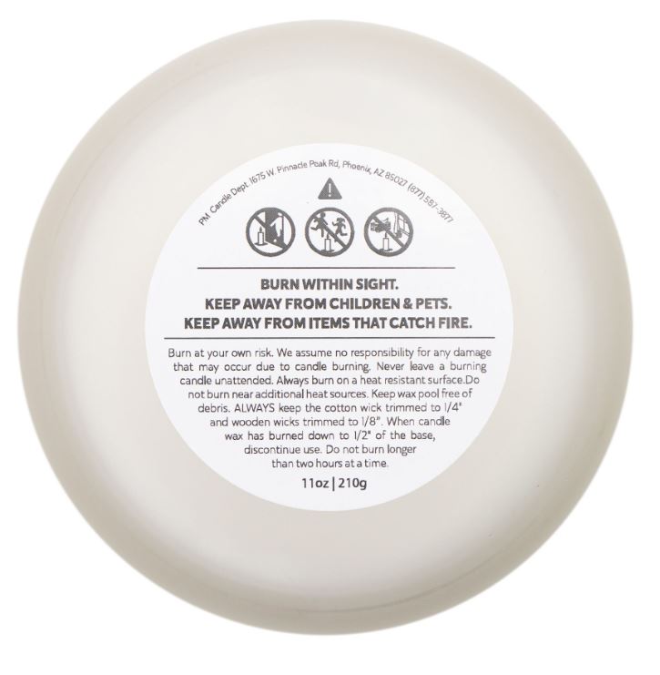 Candle bottom label view 11oz frosted glass coconut soy wax candle product base