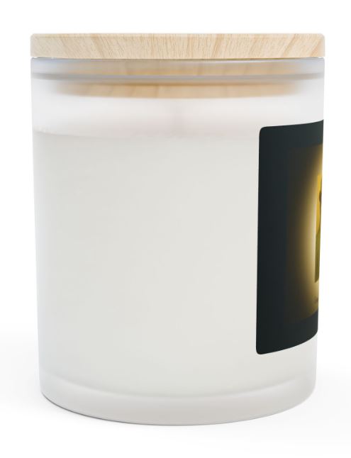Day of the Dead candle left side view frosted glass wooden wick candle design