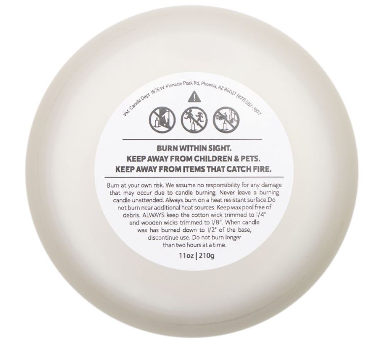 Candle bottom label view 11oz frosted glass coconut soy wax candle product base