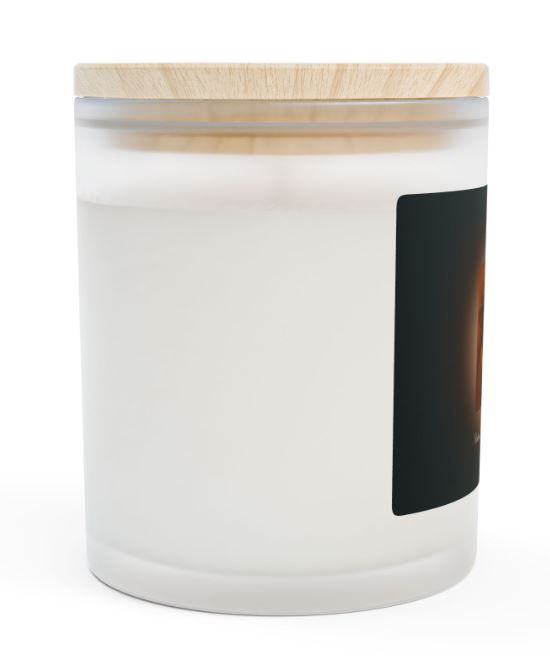 Day of the Dead candle left side view frosted glass wooden wick candle design
