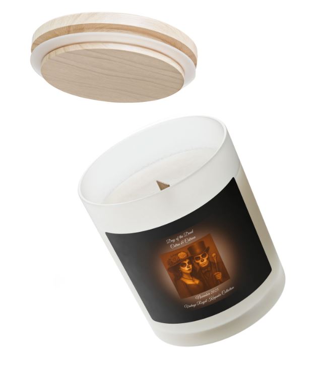 Frosted glass candle wooden wick cozy setting mockup relaxation candle scene