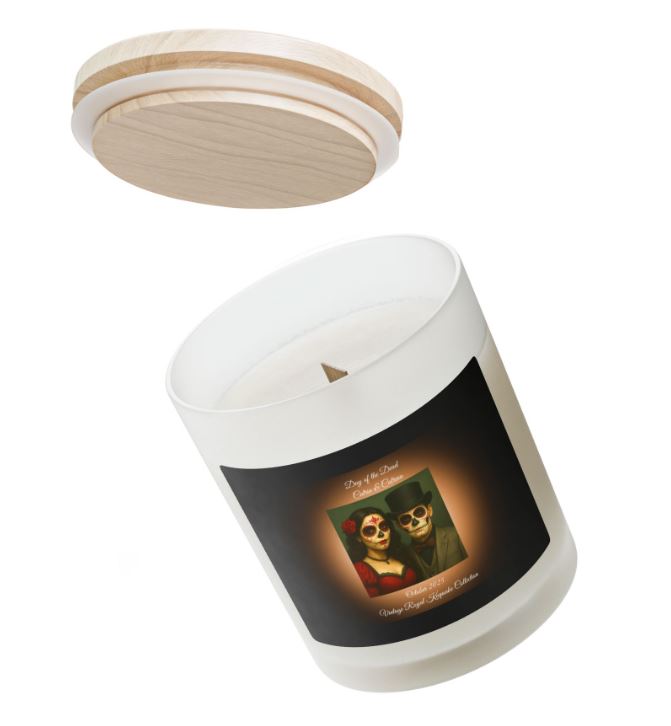 Frosted glass candle wooden wick cozy setting mockup relaxation candle scene