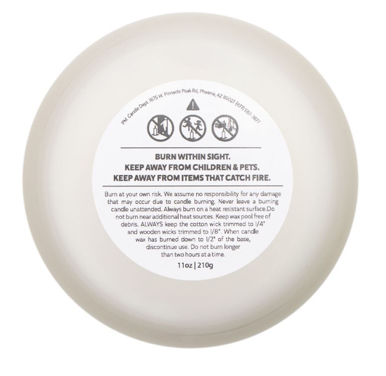 Candle bottom label view 11oz frosted glass coconut soy wax candle product base
