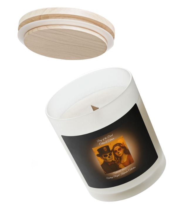 Frosted glass candle wooden wick cozy setting mockup relaxation candle scene