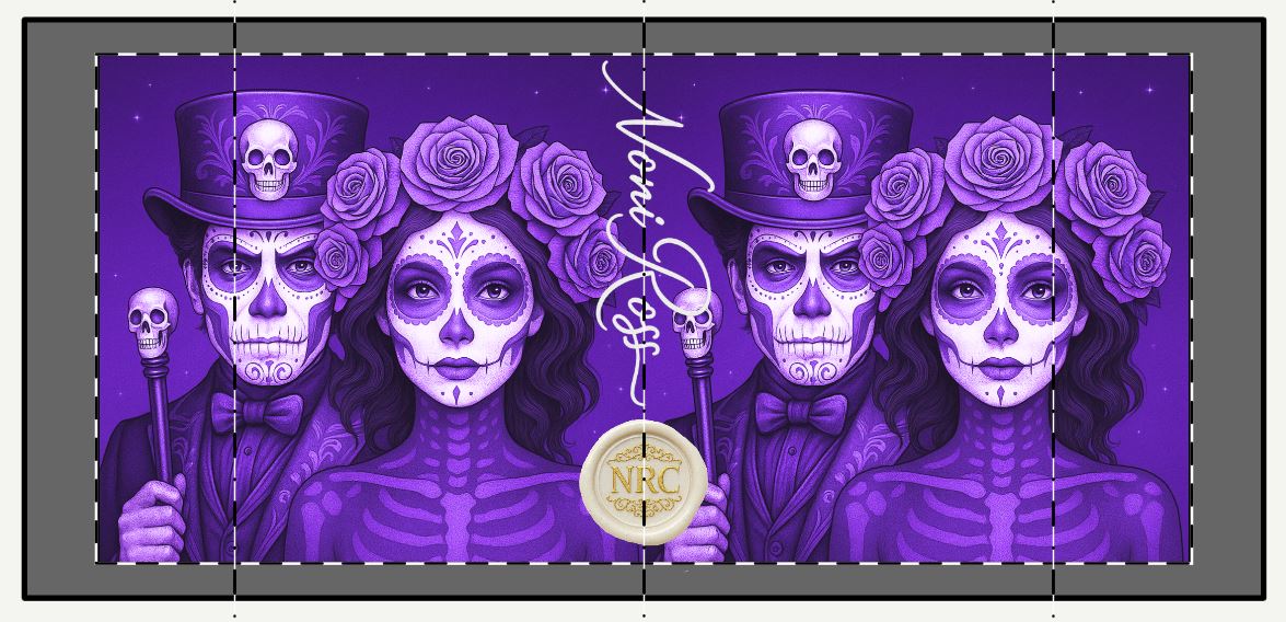 April Day of the Dead couple mug close up purple sugar skull faces gothic artwork