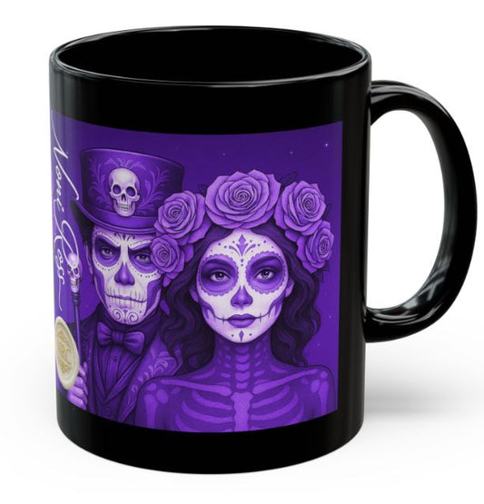 April Day of the Dead couple mug purple sugar skull king queen 11oz ceramic Noni Ross Creations