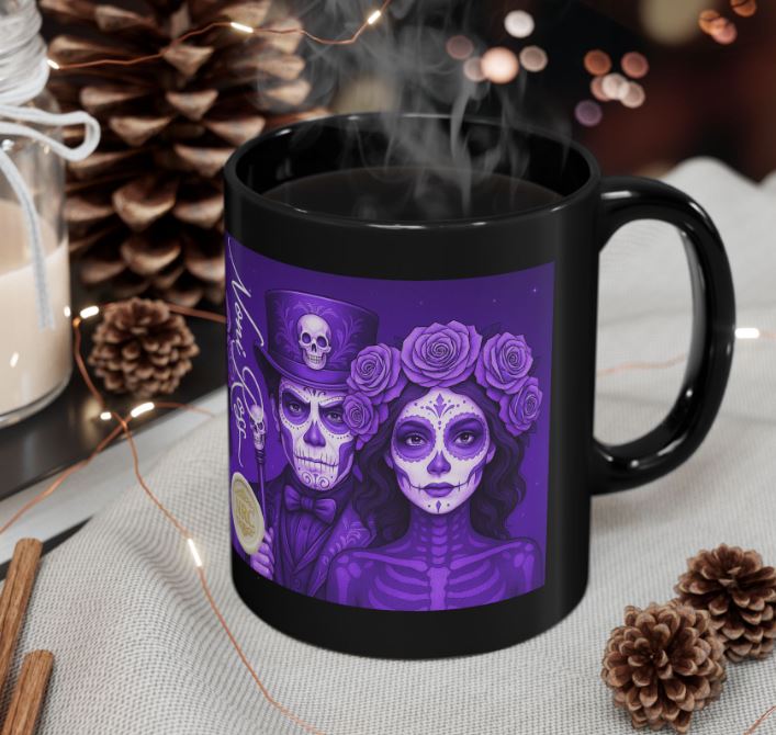 April purple Day of the Dead couple mug styled mockup sugar skull king queen