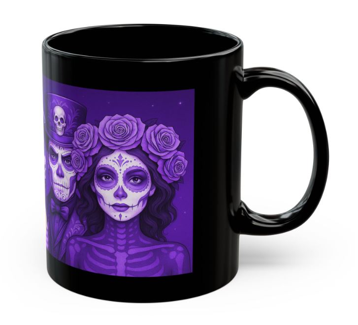 April sugar skull couple mug purple Day of the Dead king queen right view