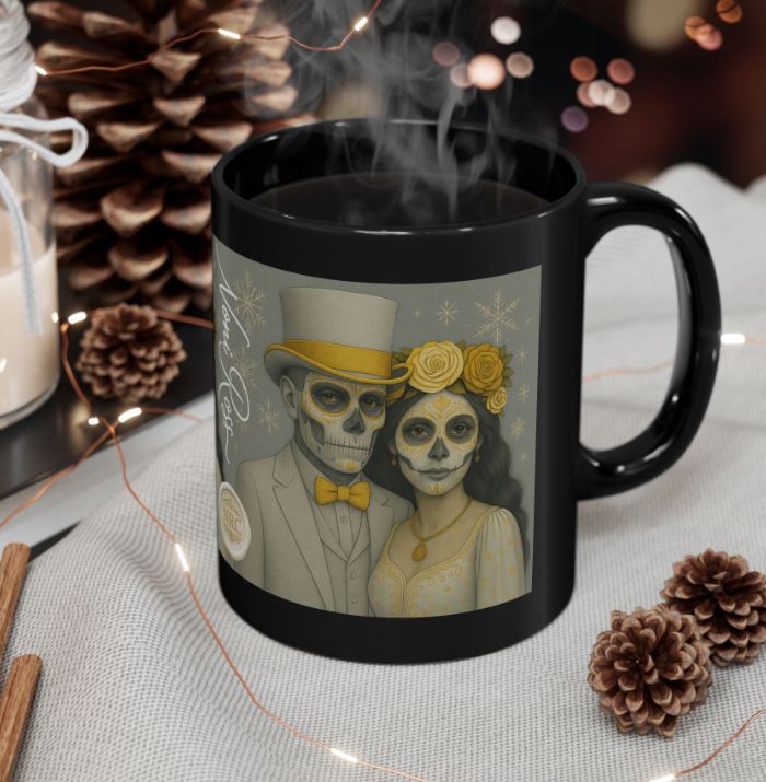 December winter Day of the Dead couple mug styled mockup sugar skull king queen