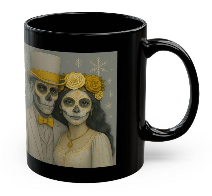 December sugar skull couple mug winter Day of the Dead king queen right side view