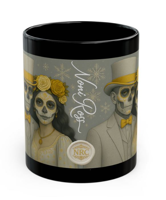 December winter gothic couple mug spine view no handle sugar skull king queen