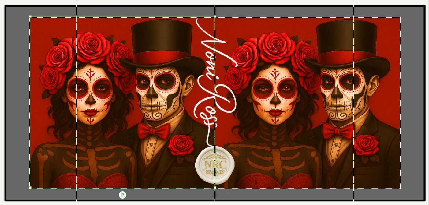 February Day of the Dead couple mug close up red sugar skull faces romantic gothic theme