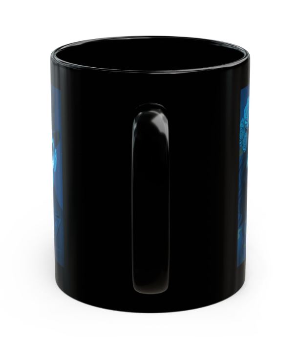 January Day of the Dead mug back view with handle blue couple design sugar skull king queen