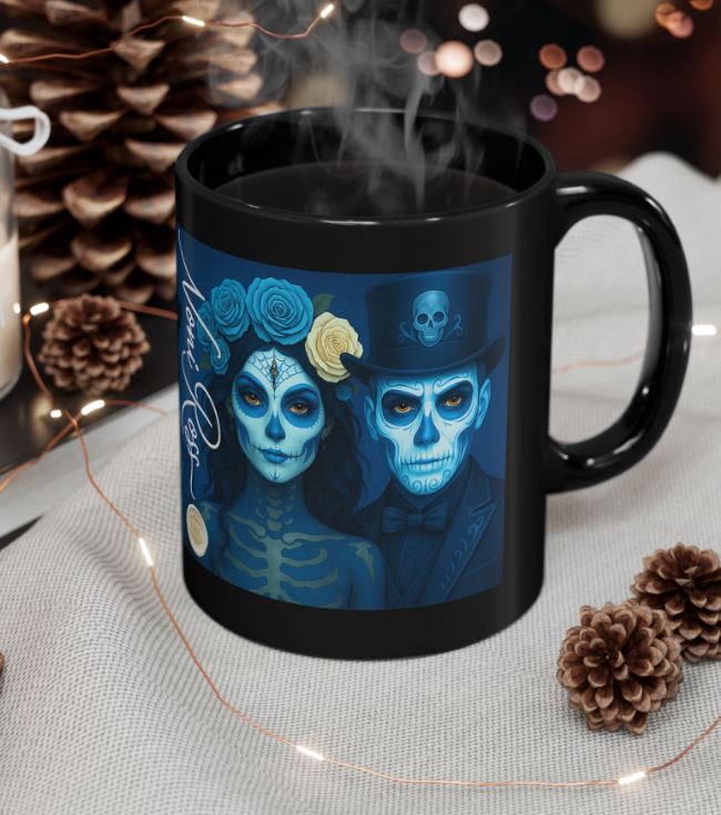 January blue Day of the Dead couple mug styled mockup gothic sugar skull king queen display