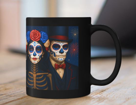 July Day of the Dead mug patriotic couple fireworks mockup Noni Ross Creations