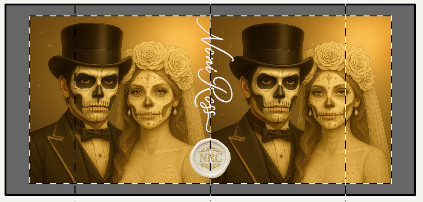 June Day of the Dead couple mug close up gold wedding sugar skull faces elegant gothic design